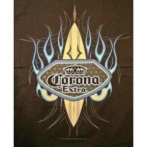 Vtg Corona Extra Shirt Tribal Surfboard T-Shirt XXL ODM 2001 Black Blue Flames